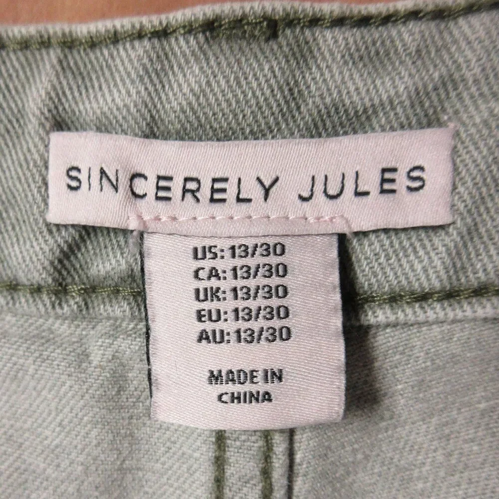 SINCERELY JULES High Rise Pale Green Denim Jean Shorts‎ 13/30 Cut Off Jorts NWT